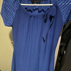 Atelier 29 Blue Short-Sleeve Bow-Neck Blouse